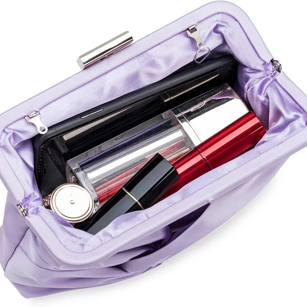Women Evening Purse Satin Clutch 9.8x5.1x1.5 Inches Knot Pleated Handbag